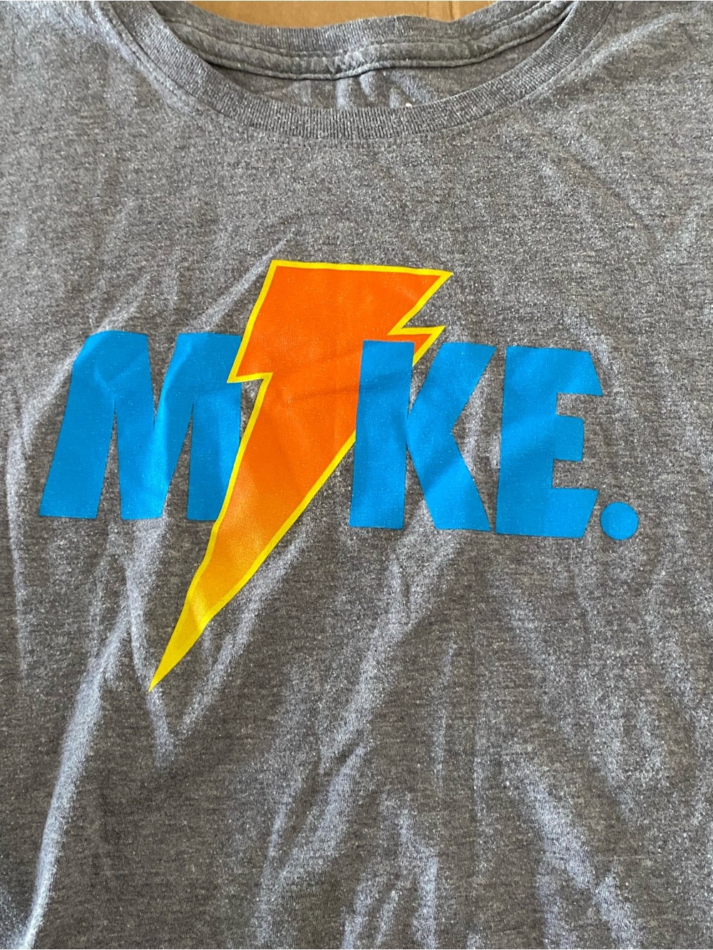 Nike Jordan Gray Tee with Blue 'MIKE' and Orange Lightning Bolt XXL